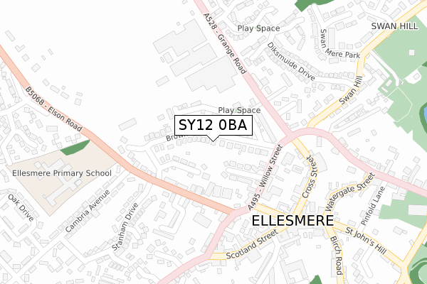 SY12 0BA map - large scale - OS Open Zoomstack (Ordnance Survey)