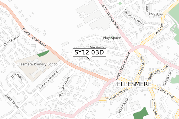 SY12 0BD map - large scale - OS Open Zoomstack (Ordnance Survey)