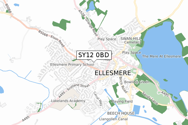 SY12 0BD map - small scale - OS Open Zoomstack (Ordnance Survey)