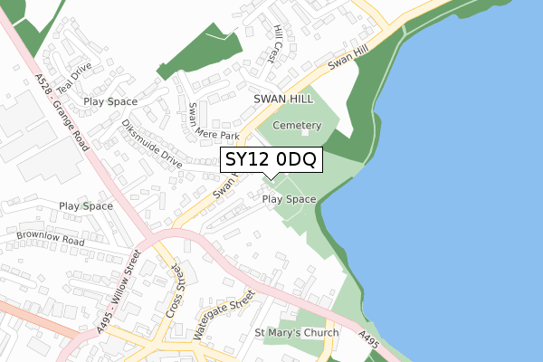 SY12 0DQ map - large scale - OS Open Zoomstack (Ordnance Survey)