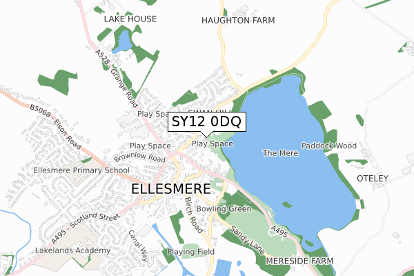 SY12 0DQ map - small scale - OS Open Zoomstack (Ordnance Survey)