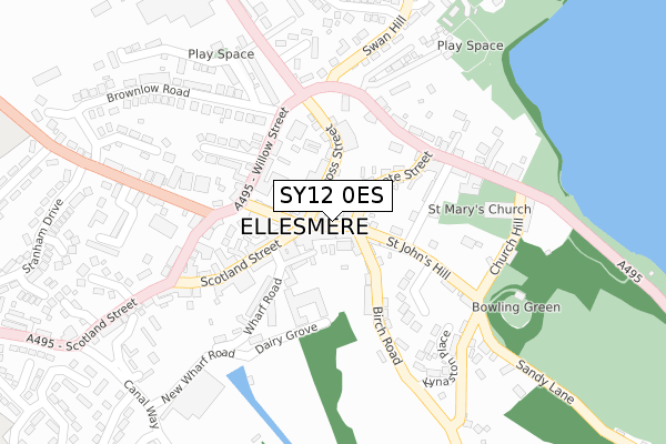 SY12 0ES map - large scale - OS Open Zoomstack (Ordnance Survey)