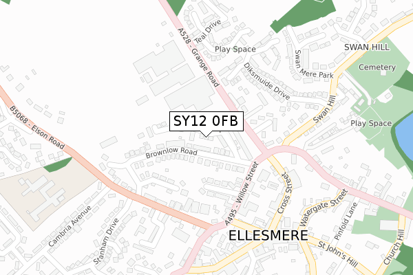 SY12 0FB map - large scale - OS Open Zoomstack (Ordnance Survey)