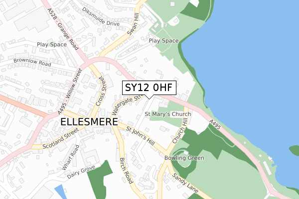 SY12 0HF map - large scale - OS Open Zoomstack (Ordnance Survey)