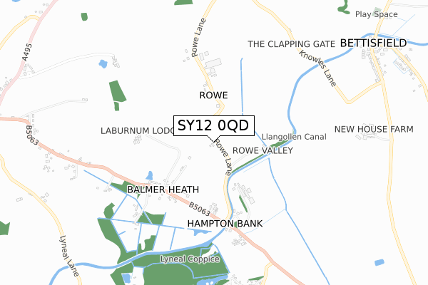 SY12 0QD map - small scale - OS Open Zoomstack (Ordnance Survey)
