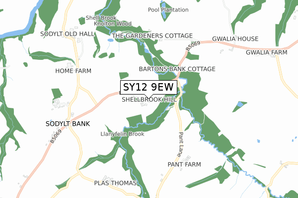 SY12 9EW map - small scale - OS Open Zoomstack (Ordnance Survey)