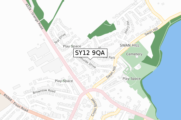 SY12 9QA map - large scale - OS Open Zoomstack (Ordnance Survey)
