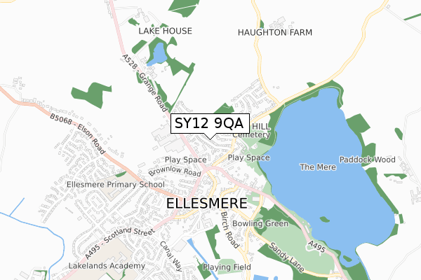 SY12 9QA map - small scale - OS Open Zoomstack (Ordnance Survey)