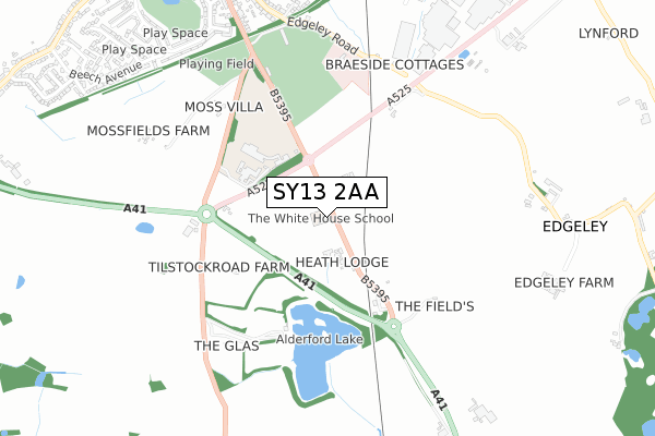 SY13 2AA map - small scale - OS Open Zoomstack (Ordnance Survey)