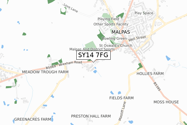 SY14 7FG map - small scale - OS Open Zoomstack (Ordnance Survey) SY14 7FG map - small scale - OS Open Zoomstack (Ordnance Survey)