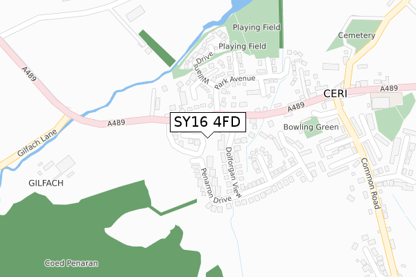 SY16 4FD map - large scale - OS Open Zoomstack (Ordnance Survey)