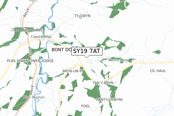 SY19 7AT map - small scale - OS Open Zoomstack (Ordnance Survey)