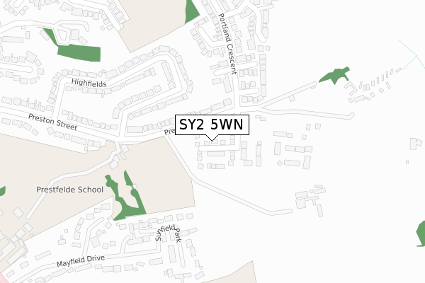 SY2 5WN map - large scale - OS Open Zoomstack (Ordnance Survey)