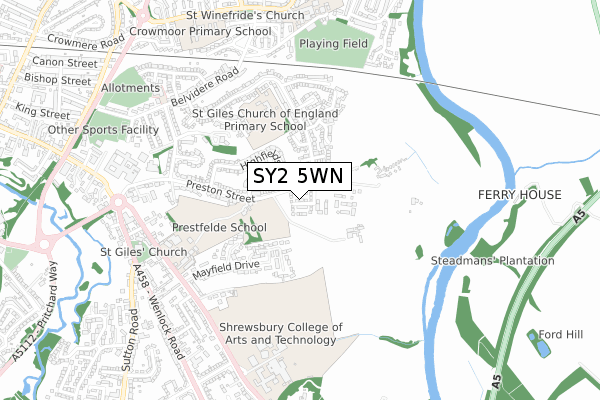 SY2 5WN map - small scale - OS Open Zoomstack (Ordnance Survey)