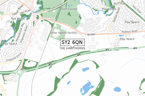 SY2 6QN map - small scale - OS Open Zoomstack (Ordnance Survey)