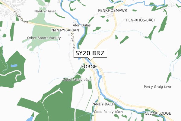 SY20 8RZ map - small scale - OS Open Zoomstack (Ordnance Survey)