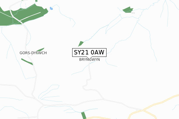 SY21 0AW map - small scale - OS Open Zoomstack (Ordnance Survey)