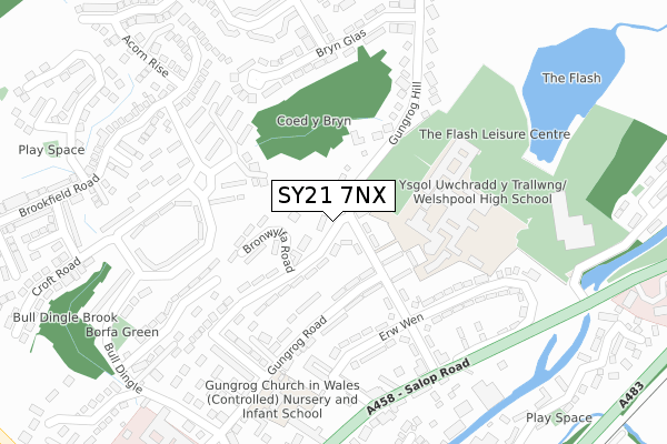 SY21 7NX map - large scale - OS Open Zoomstack (Ordnance Survey)