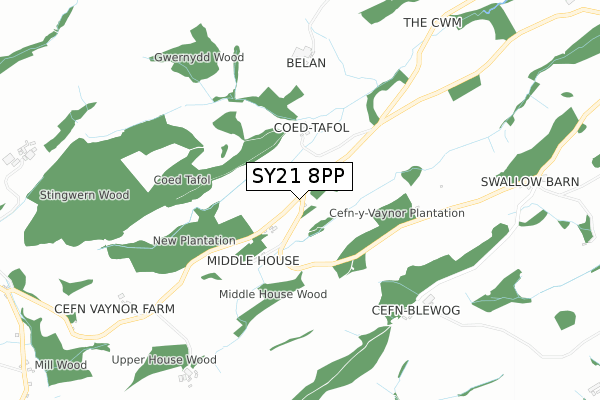 SY21 8PP map - small scale - OS Open Zoomstack (Ordnance Survey) SY21 8PP map - small scale - OS Open Zoomstack (Ordnance Survey)