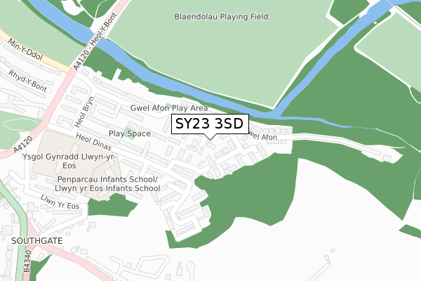 SY23 3SD map - large scale - OS Open Zoomstack (Ordnance Survey)