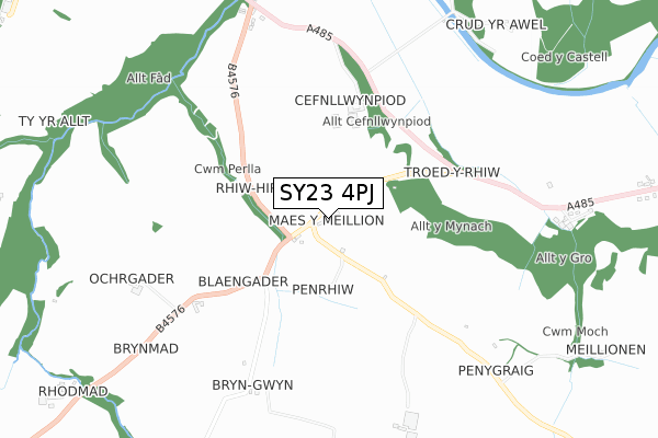 SY23 4PJ map - small scale - OS Open Zoomstack (Ordnance Survey)