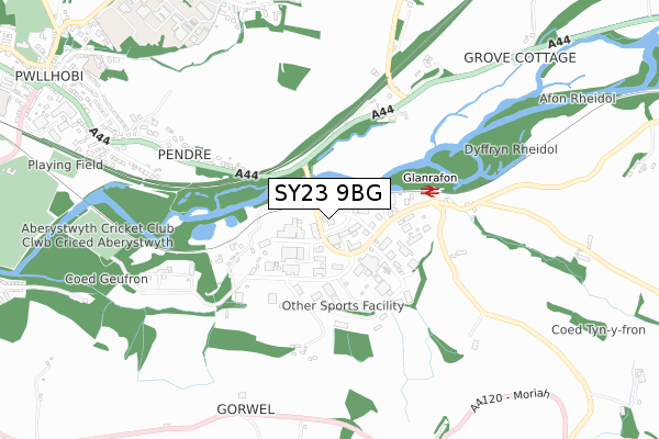 SY23 9BG map - small scale - OS Open Zoomstack (Ordnance Survey)