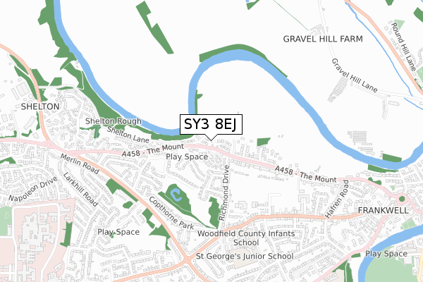 SY3 8EJ map - small scale - OS Open Zoomstack (Ordnance Survey)