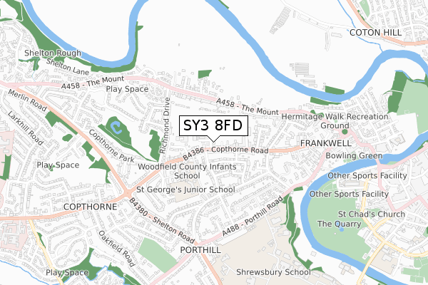 SY3 8FD map - small scale - OS Open Zoomstack (Ordnance Survey)