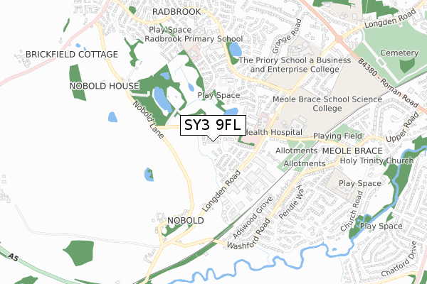 SY3 9FL map - small scale - OS Open Zoomstack (Ordnance Survey)