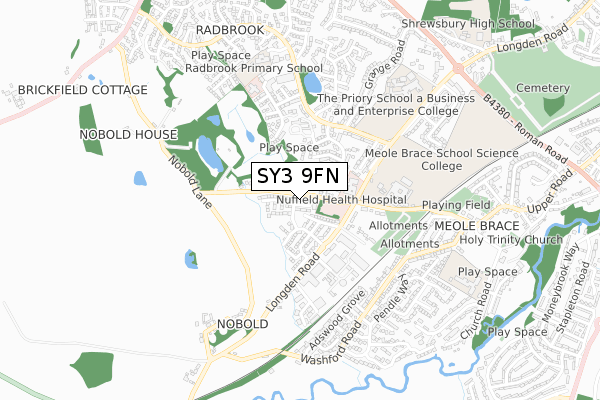 SY3 9FN map - small scale - OS Open Zoomstack (Ordnance Survey)