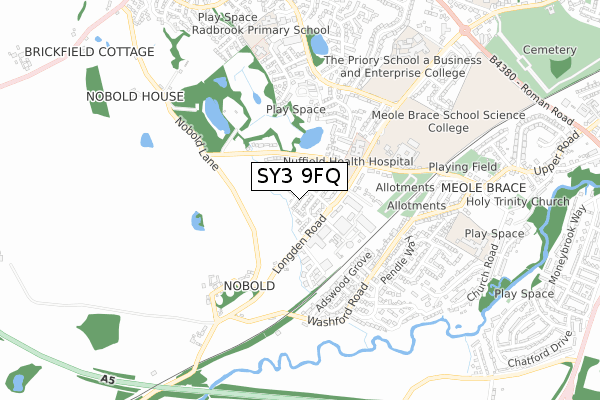 SY3 9FQ map - small scale - OS Open Zoomstack (Ordnance Survey)