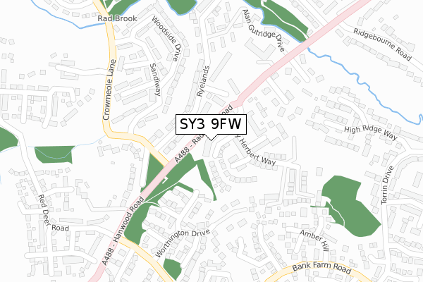 SY3 9FW map - large scale - OS Open Zoomstack (Ordnance Survey)