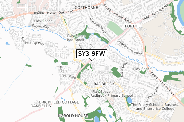 SY3 9FW map - small scale - OS Open Zoomstack (Ordnance Survey)
