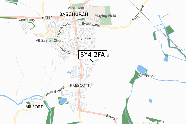 SY4 2FA map - small scale - OS Open Zoomstack (Ordnance Survey)