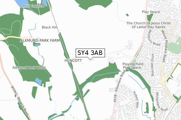SY4 3AB map - small scale - OS Open Zoomstack (Ordnance Survey)
