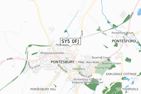 SY5 0FJ map - small scale - OS Open Zoomstack (Ordnance Survey)