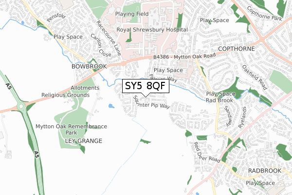SY5 8QF map - small scale - OS Open Zoomstack (Ordnance Survey)