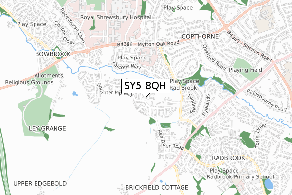 SY5 8QH map - small scale - OS Open Zoomstack (Ordnance Survey)