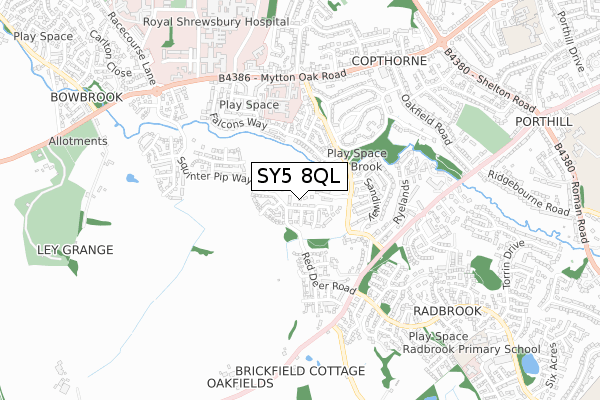 SY5 8QL map - small scale - OS Open Zoomstack (Ordnance Survey)