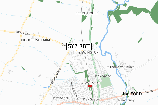 SY7 7BT map - small scale - OS Open Zoomstack (Ordnance Survey)