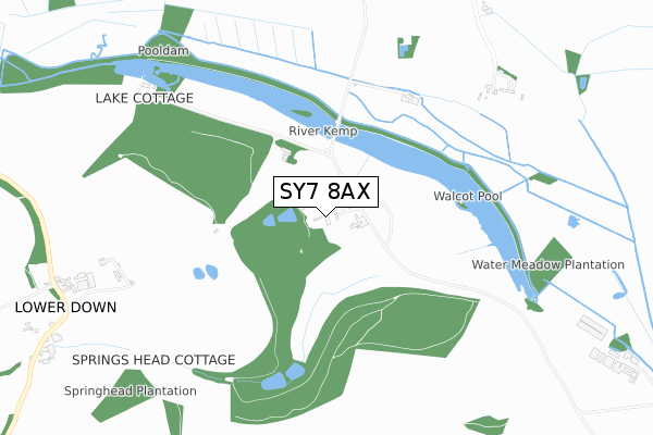SY7 8AX map - small scale - OS Open Zoomstack (Ordnance Survey)