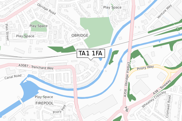 TA1 1FA map - large scale - OS Open Zoomstack (Ordnance Survey)