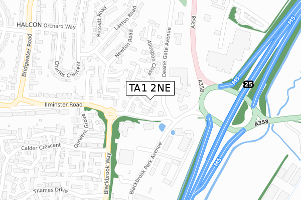 TA1 2NE map - large scale - OS Open Zoomstack (Ordnance Survey)