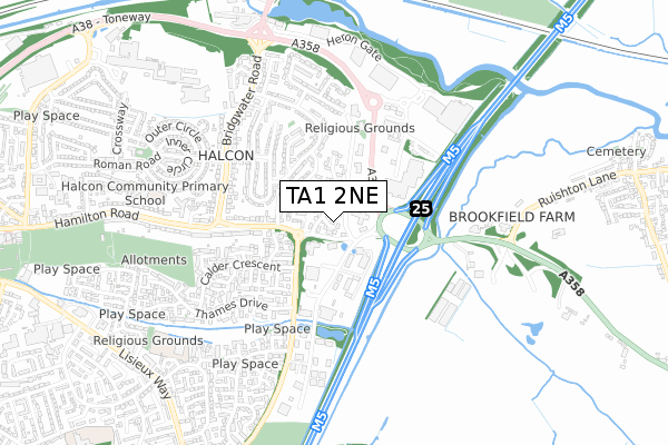 TA1 2NE map - small scale - OS Open Zoomstack (Ordnance Survey)