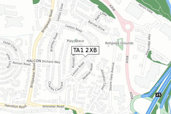 TA1 2XB map - large scale - OS Open Zoomstack (Ordnance Survey)