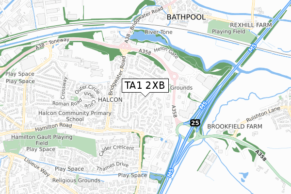 TA1 2XB map - small scale - OS Open Zoomstack (Ordnance Survey)