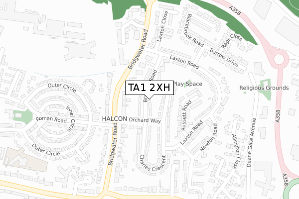 TA1 2XH map - large scale - OS Open Zoomstack (Ordnance Survey)