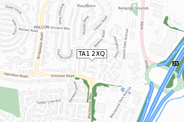 TA1 2XQ map - large scale - OS Open Zoomstack (Ordnance Survey)