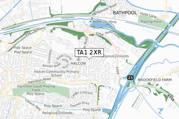TA1 2XR map - small scale - OS Open Zoomstack (Ordnance Survey)