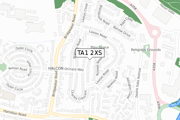TA1 2XS map - large scale - OS Open Zoomstack (Ordnance Survey)